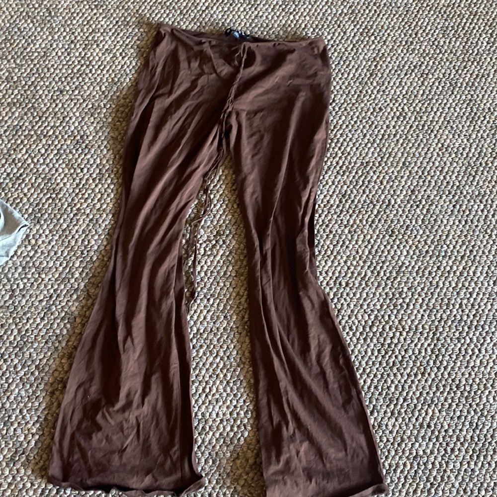 Brown tie flare pants